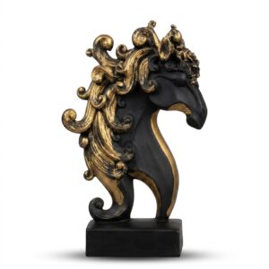 Royal Black Horse Head Sculpture | Luxury Black & Gold Decorative Horse Bust for Home & Office
