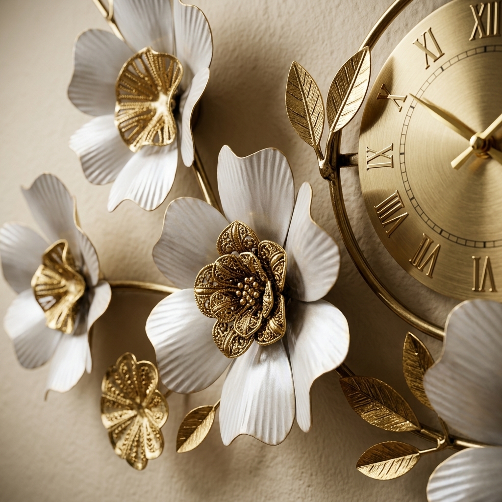 4 Flower Time White Metal Wall Clock Decor - Image 4