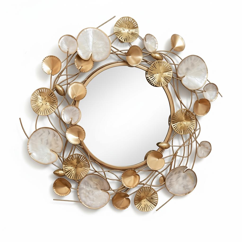 Luxury Lotus Floral Gold Wall Mirror | Decorative Round Metal Wall Mirror - Image 5