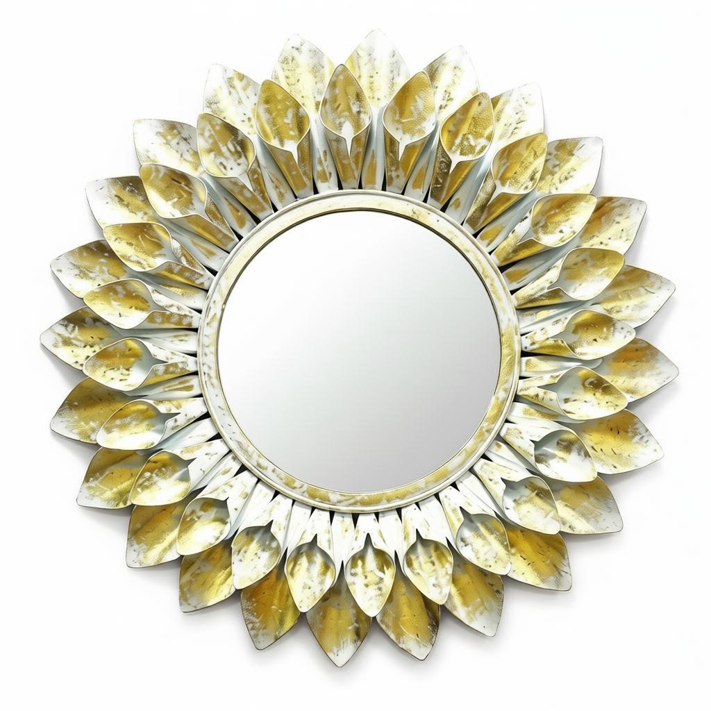 Mini Flower Mirror (Gold & White) | Handcrafted Metal Decorative Wall Mirror - Image 2