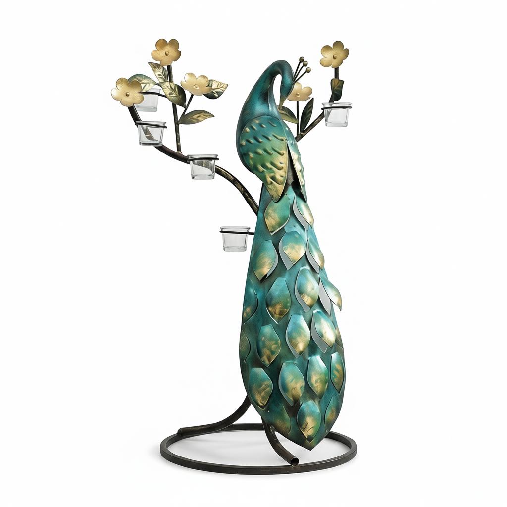 Peacock Standing Green Metal Candle Holder | Handmade Floor Décor SEO Meta Description - Image 2