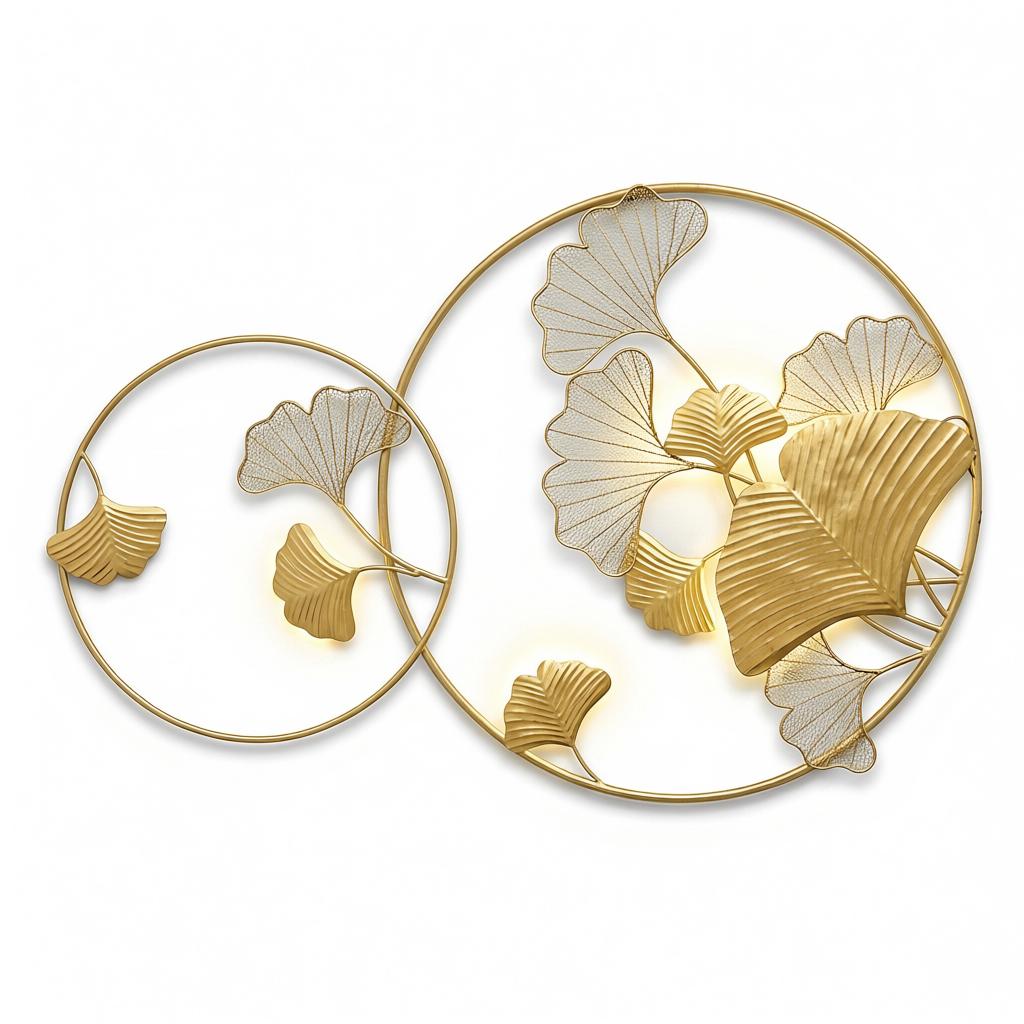 Ring Zingo Leaf Wall Decor | Handcrafted Gold Metal Leaf Wall Art with Warm LED - Image 2
