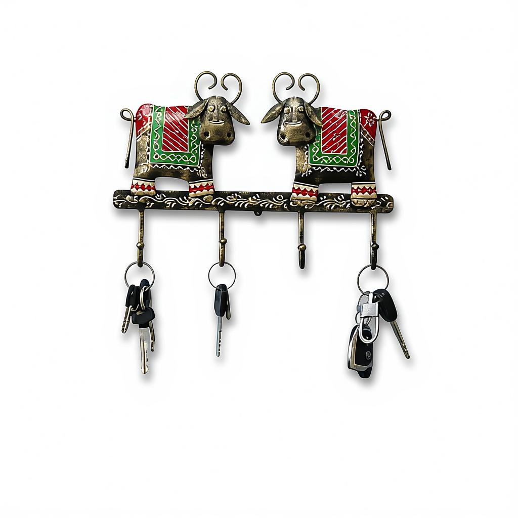 Royal Buffalo Key Holder | Handcrafted Rajasthani Metal Wall Key Organizer - Image 2