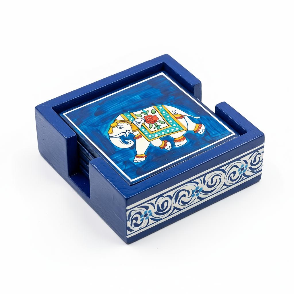 Royal Elephant Coaster Box | Handcrafted Wooden Coaster Holder & Table Decor - Image 2