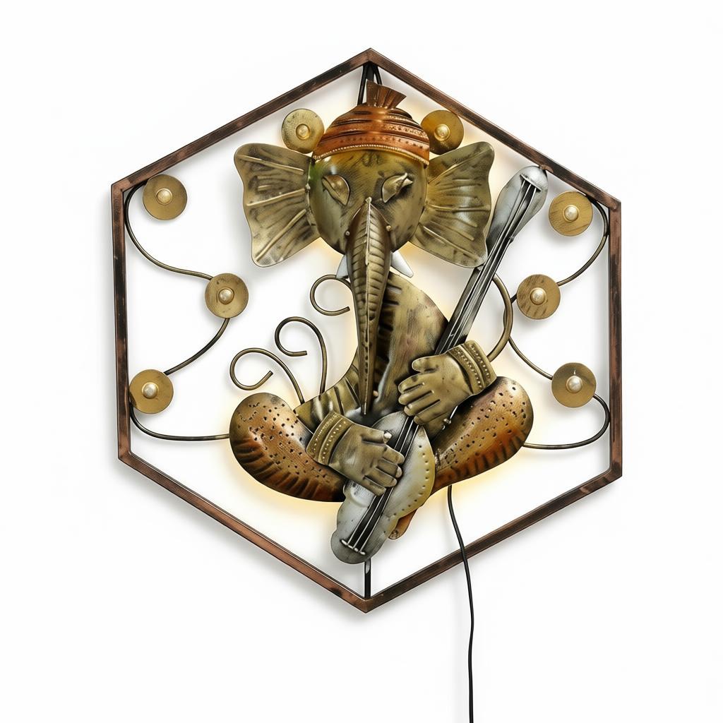 LED Hexagon Ganesha Wall Art with Veena | Premium Metal Wall Decor for Home & Mandir - Image 8