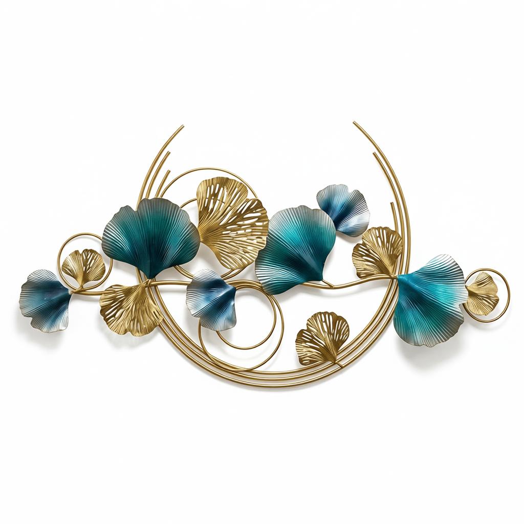 Luxury Blue & Gold Ginkgo Leaf Metal Wall Art | Modern Floral Wall Decor for Living Room - Image 6