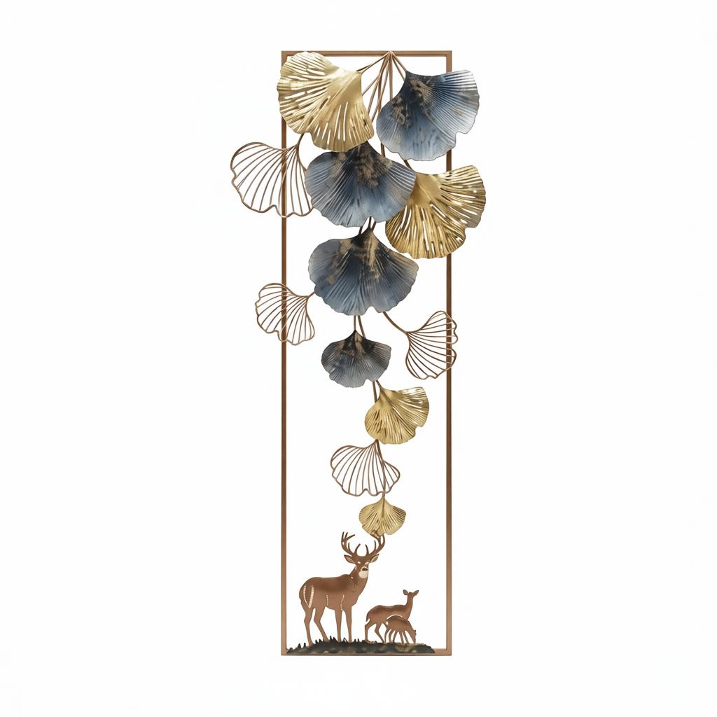Luxury Ginkgo Leaf Deer Metal Wall Art | Modern Vertical Wall Décor for Living Room - Image 9
