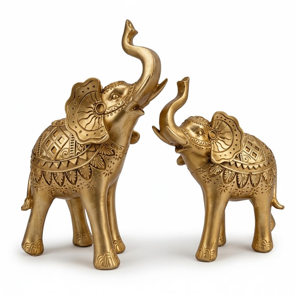 Royal Golden Elephant Statue Set | Lucky Elephant Table Decor for Home & Office - Image 9