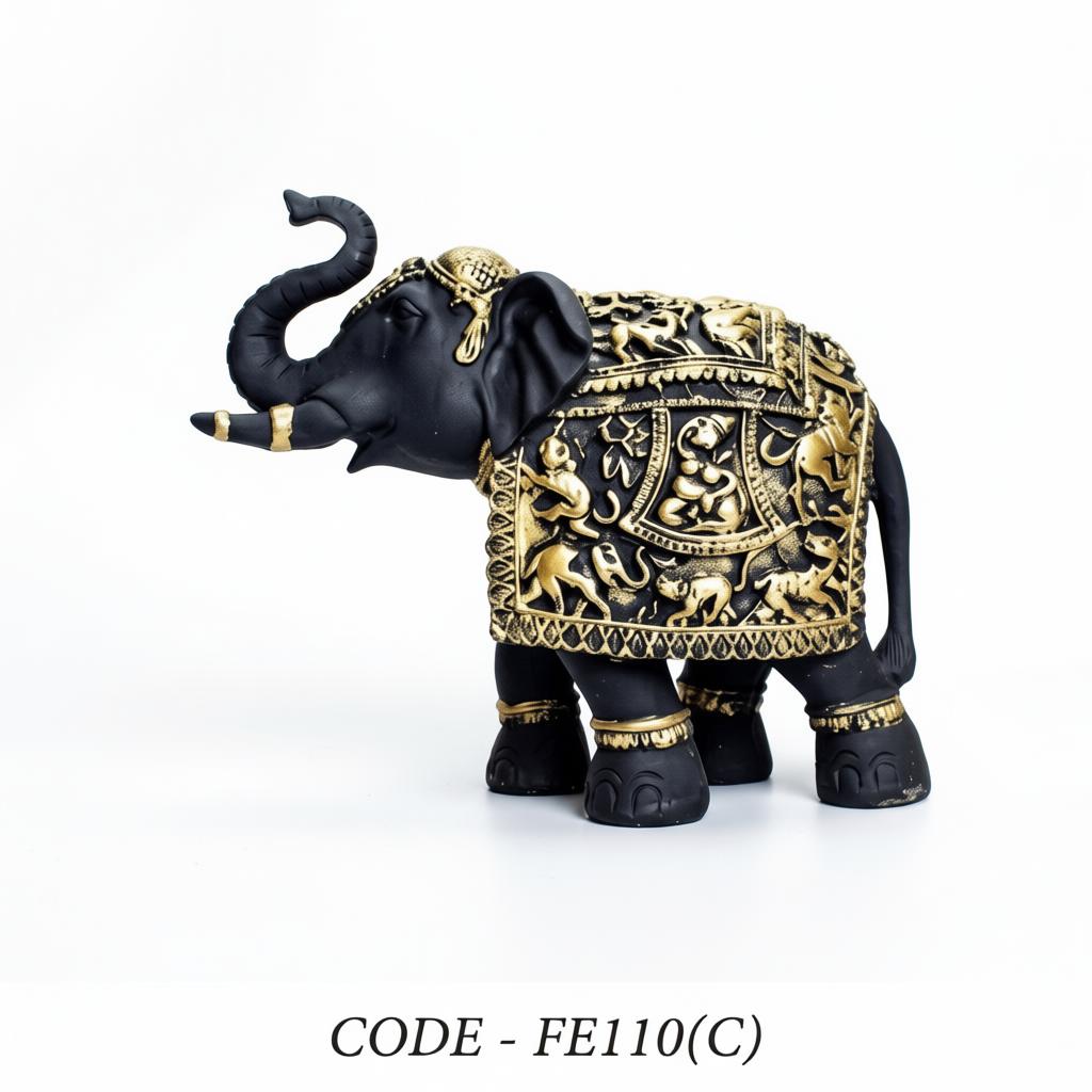 Royal Elephant Black Gold Sculpture | Handcrafted Indian Elephant Table Decor - Image 2