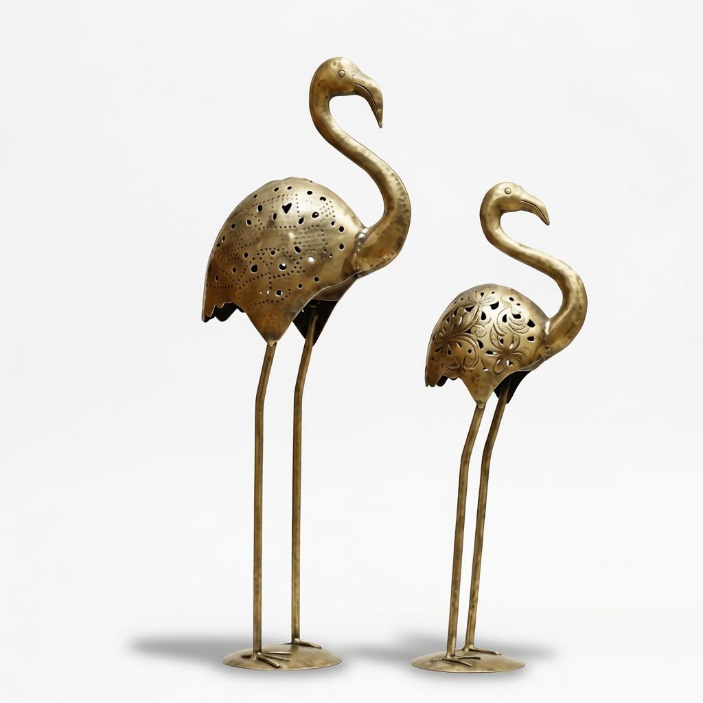 Handcrafted Metal Flamingo Table Decor Set of 2 | Antique Gold Bird Showpiece - Image 11