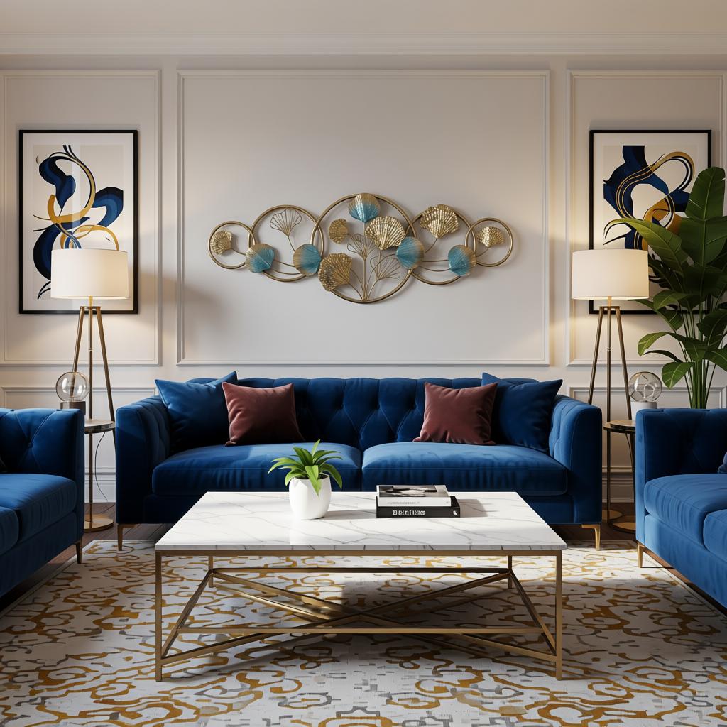 Luxury Iris Ring Family Metal Wall Art | Blue & Gold Modern Floral Wall Decor - Image 3