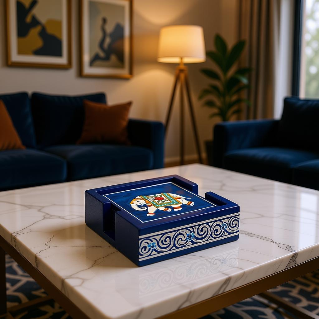 Royal Elephant Coaster Box | Handcrafted Wooden Coaster Holder & Table Decor - Image 3