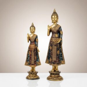Standing Ashiward Buddha Set of 2 | Antique Gold Spiritual Tabletop Décor