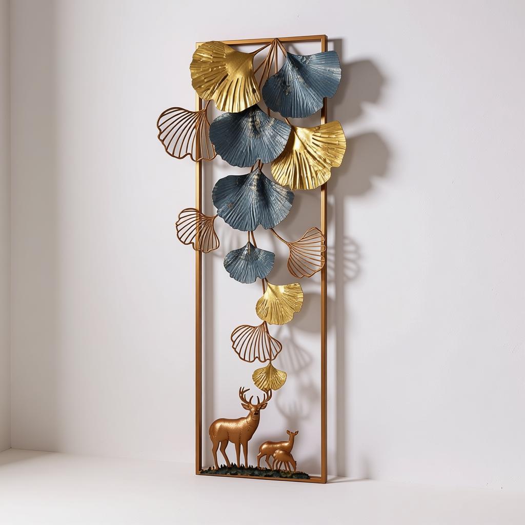 Luxury Ginkgo Leaf Deer Metal Wall Art | Modern Vertical Wall Décor for Living Room - Image 8