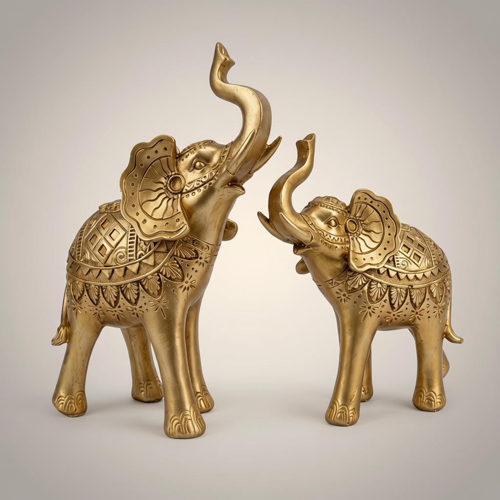 Royal Golden Elephant Statue Set | Lucky Elephant Table Decor for Home & Office - Image 8