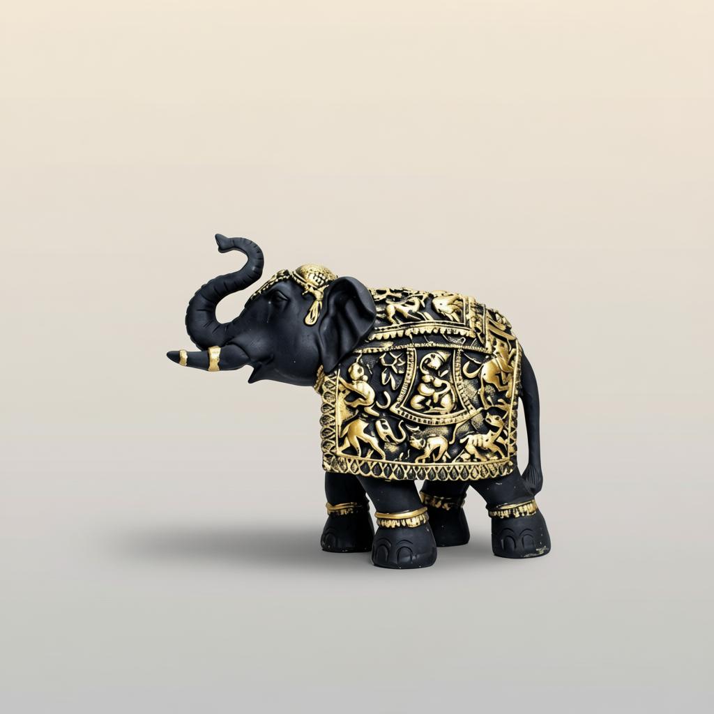 Royal Elephant Black Gold Sculpture | Handcrafted Indian Elephant Table Decor - Image 3