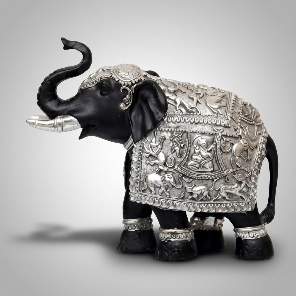 Royal Elephant Silver Sculpture | Handcrafted Indian Elephant Table Decor - Image 3