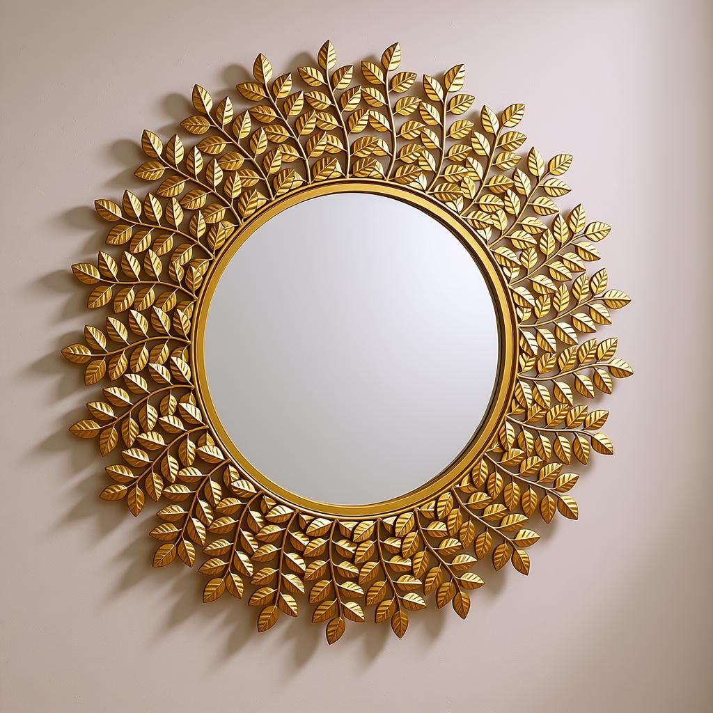 Small Leaf Wall Mirror | Gold Leaf Decorative Round Mirror - Image 10