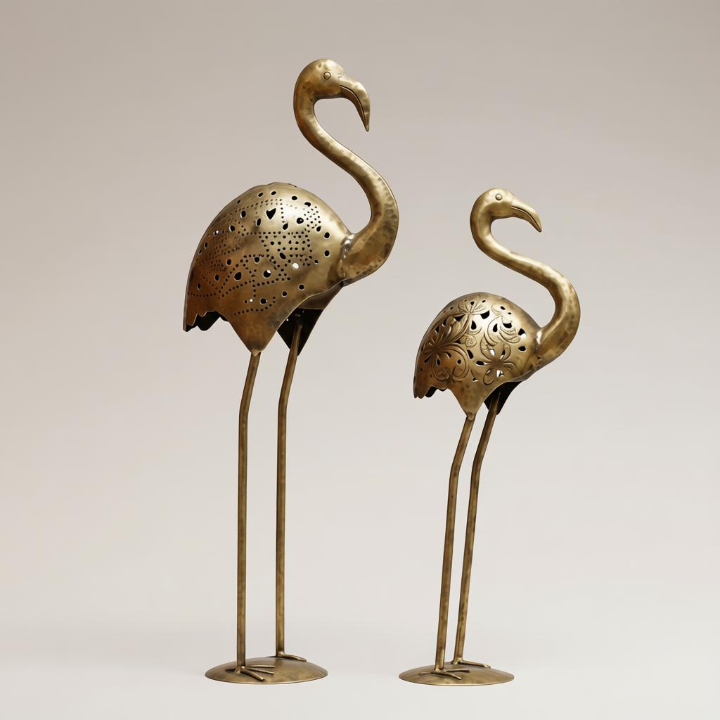 Handcrafted Metal Flamingo Table Decor Set of 2 | Antique Gold Bird Showpiece - Image 10