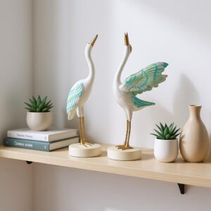 Luxury Aqua Heron Bird Figurine Set | Hand-Painted Resin Tabletop Decor (Set of 2)