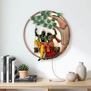 Handcrafted Radha Krishna Metal Wall Decor with LED Light | Traditional Indian Wall Art for Home & Living Room
