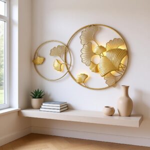 Ring Zingo Leaf Wall Decor | Handcrafted Gold Metal Leaf Wall Art with Warm LED
