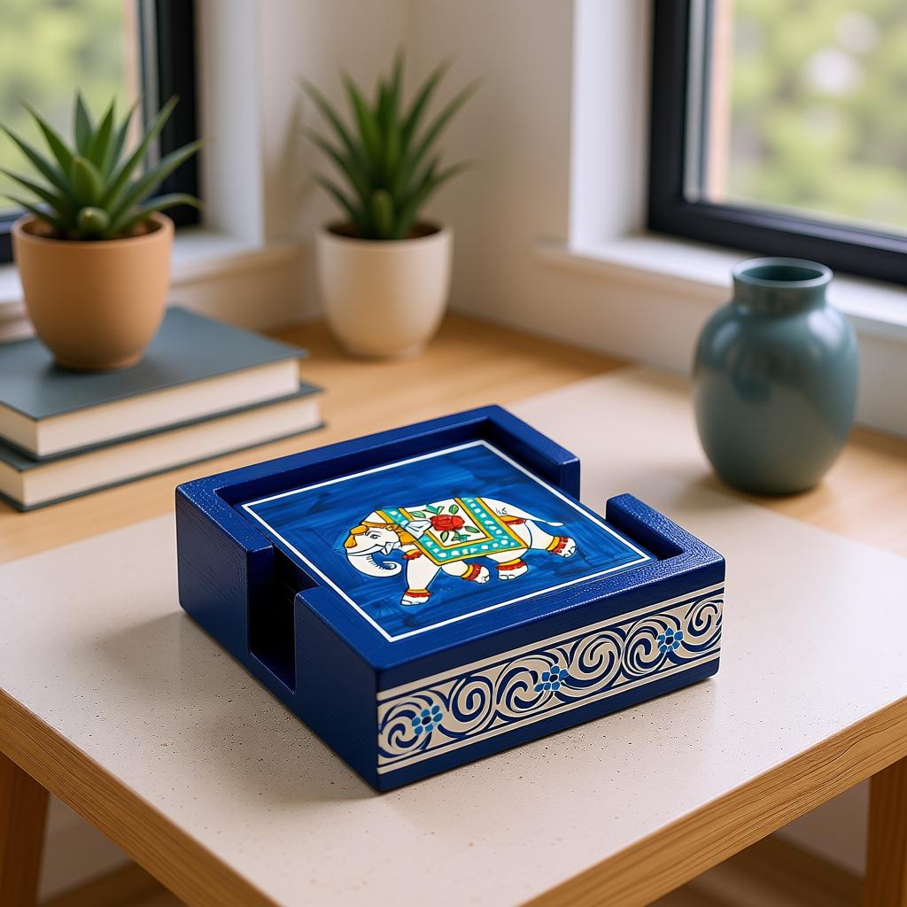 Royal Elephant Coaster Box | Handcrafted Wooden Coaster Holder & Table Decor - Image 4