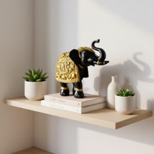 Royal Elephant Black Gold Sculpture | Handcrafted Indian Elephant Table Decor