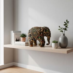 Royal Hand-Carved Lady Elephant Statue | Decorative Resin Elephant Tabletop