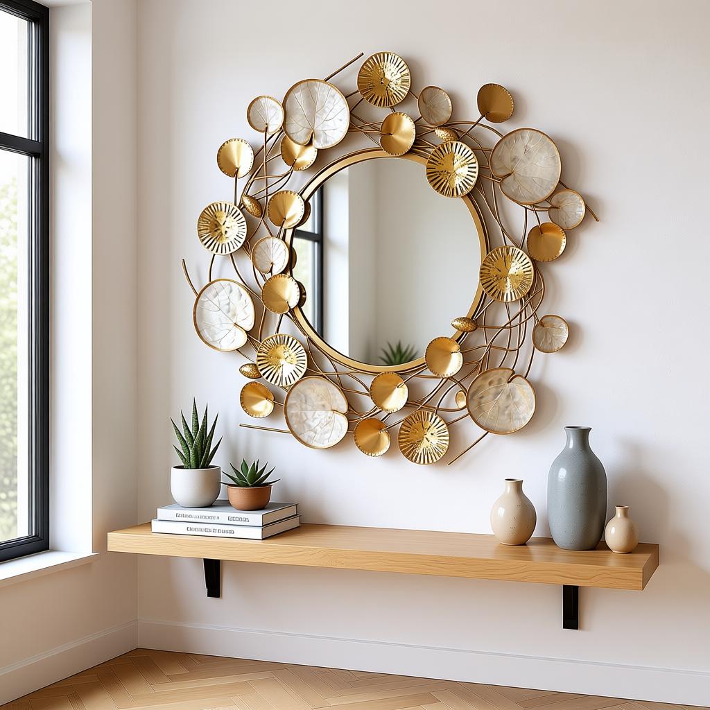 Luxury Lotus Floral Gold Wall Mirror | Decorative Round Metal Wall Mirror - Image 6