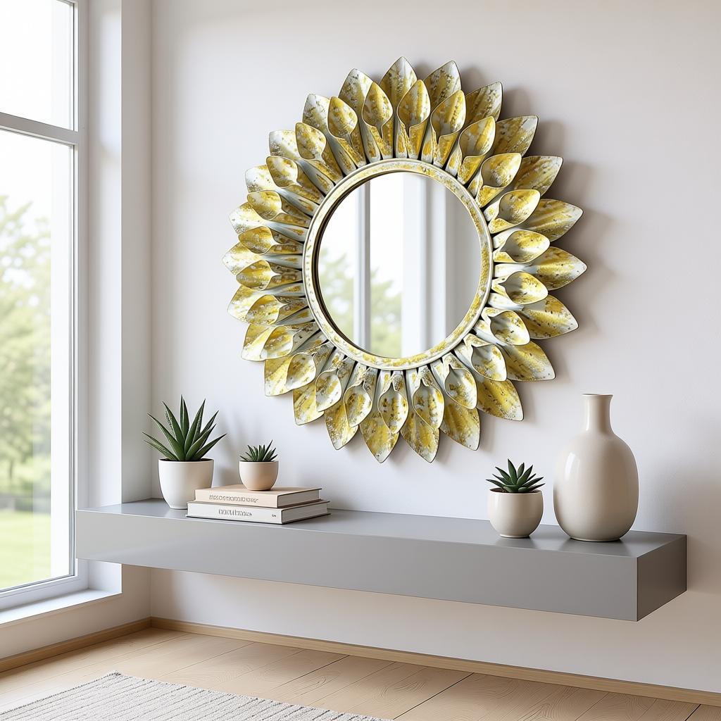 Mini Flower Mirror (Gold & White) | Handcrafted Metal Decorative Wall Mirror - Image 4