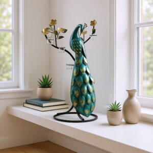 Peacock Standing Green Metal Candle Holder | Handmade Floor Décor  SEO Meta Description