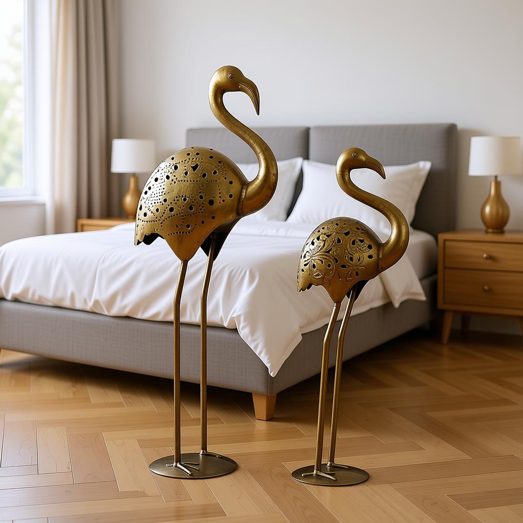 Handcrafted Metal Flamingo Table Decor Set of 2 | Antique Gold Bird Showpiece - Image 9