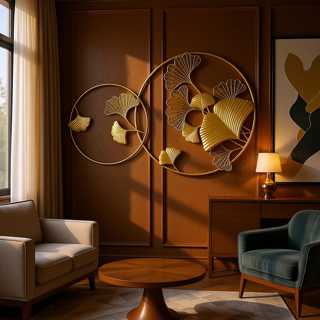 Ring Zingo Leaf Wall Decor | Handcrafted Gold Metal Leaf Wall Art with Warm LED - Image 4