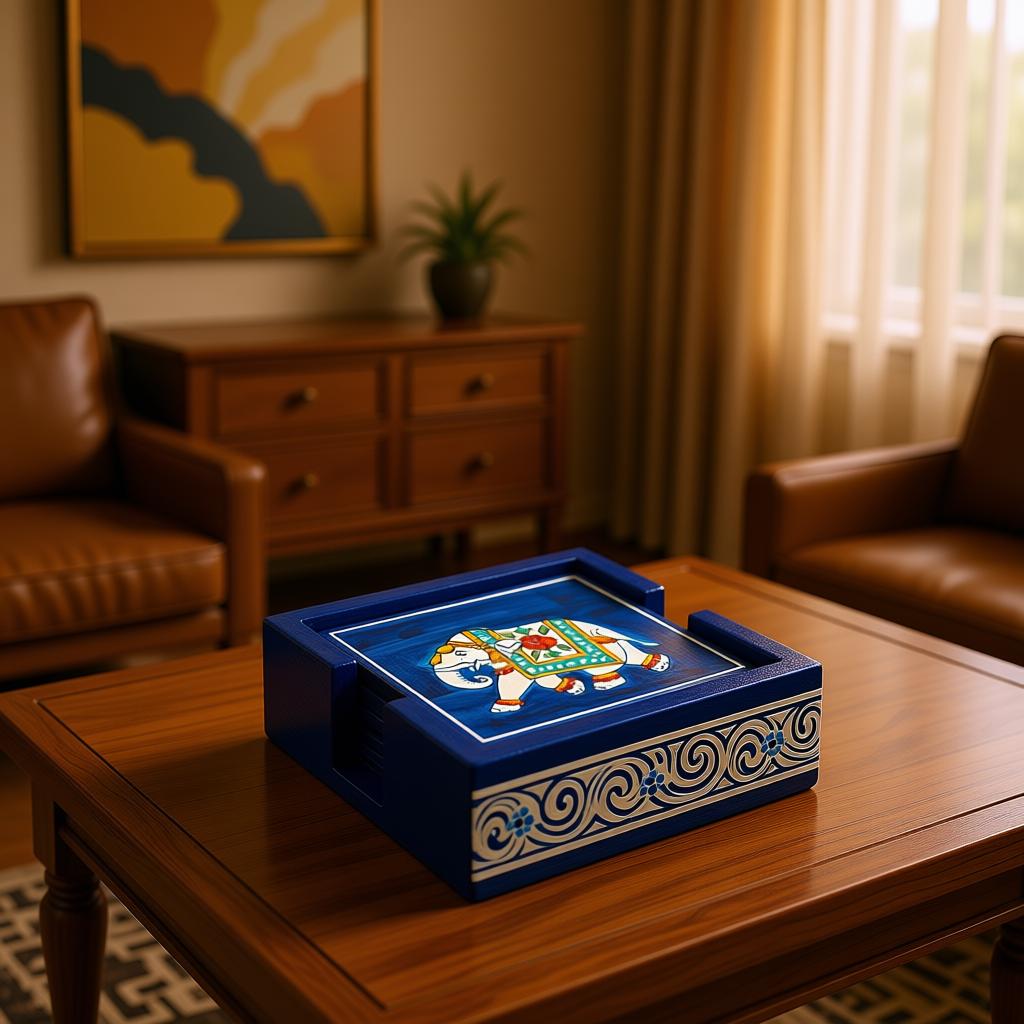 Royal Elephant Coaster Box | Handcrafted Wooden Coaster Holder & Table Decor - Image 5