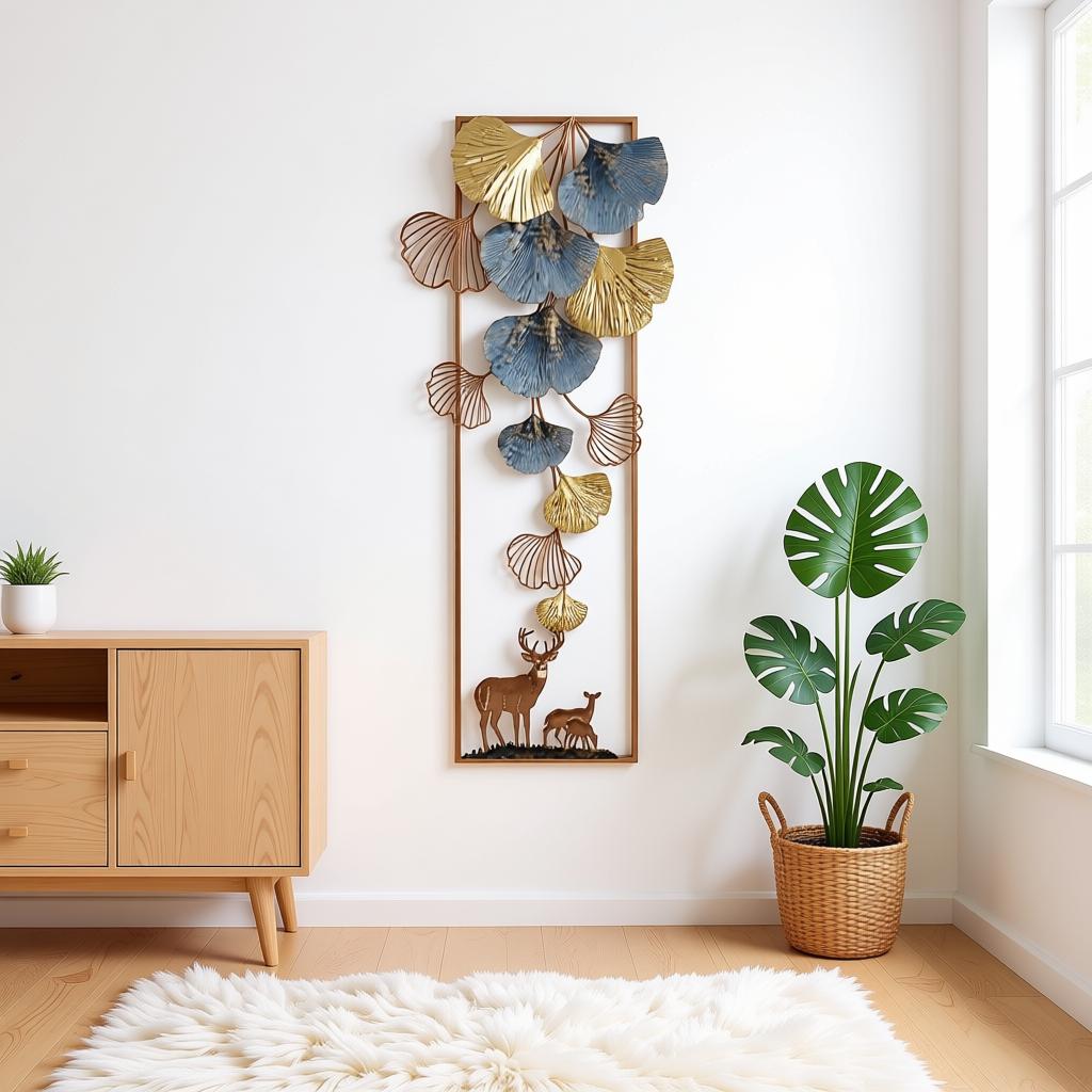 Luxury Ginkgo Leaf Deer Metal Wall Art | Modern Vertical Wall Décor for Living Room - Image 7