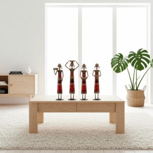 Red Rajasthani Doll Set of 4 | Handcrafted Iron Figurines & Traditional Table Decor