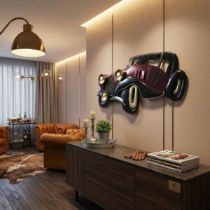Red Vintage Car 3D Metal Wall Decor | Retro Automobile Wall Art