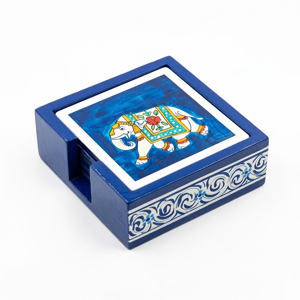 Royal Elephant Coaster Box | Handcrafted Wooden Coaster Holder & Table Decor - Image 7