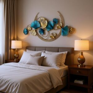 Luxury Blue & Gold Ginkgo Leaf Metal Wall Art | Modern Floral Wall Decor for Living Room