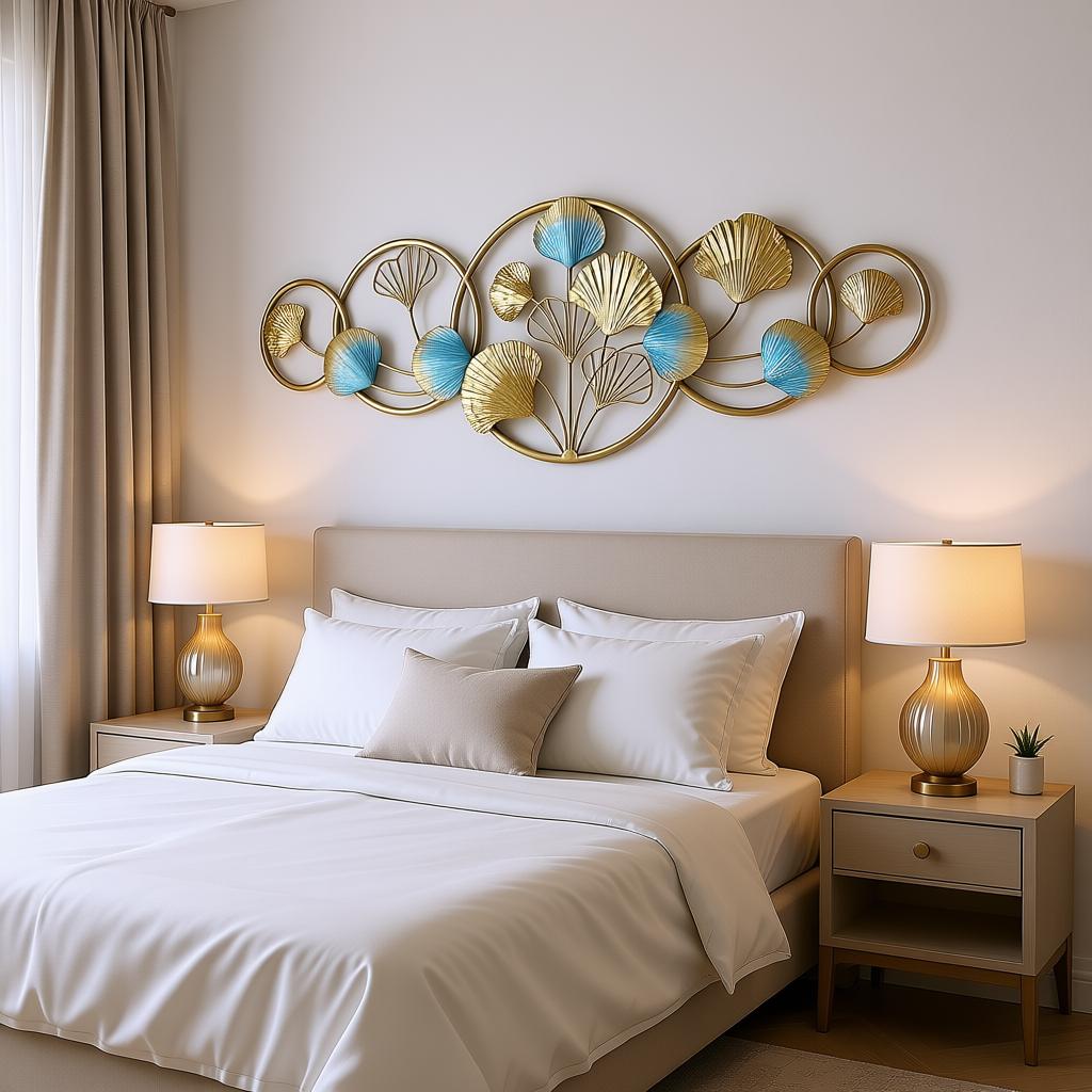 Luxury Iris Ring Family Metal Wall Art | Blue & Gold Modern Floral Wall Decor - Image 5