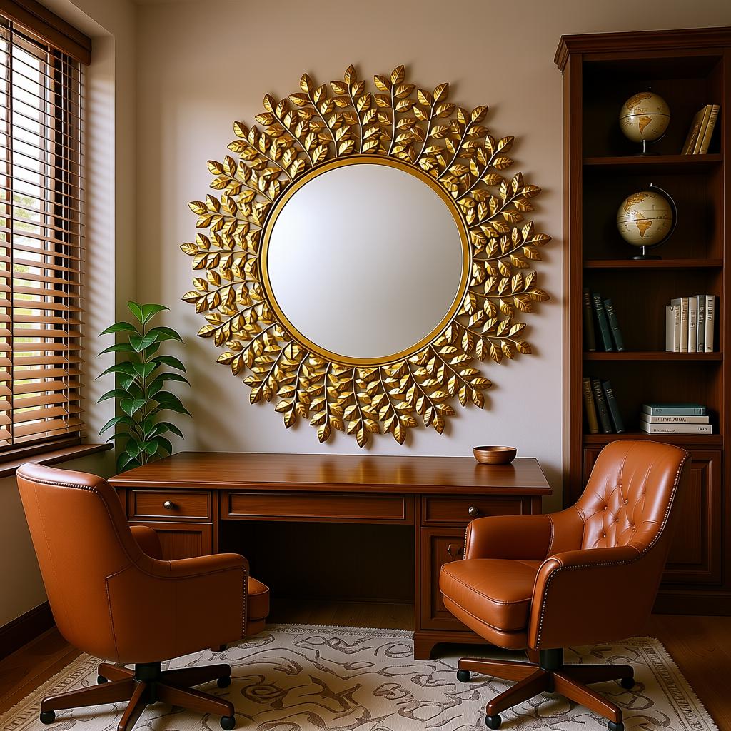 Small Leaf Wall Mirror | Gold Leaf Decorative Round Mirror - Image 6