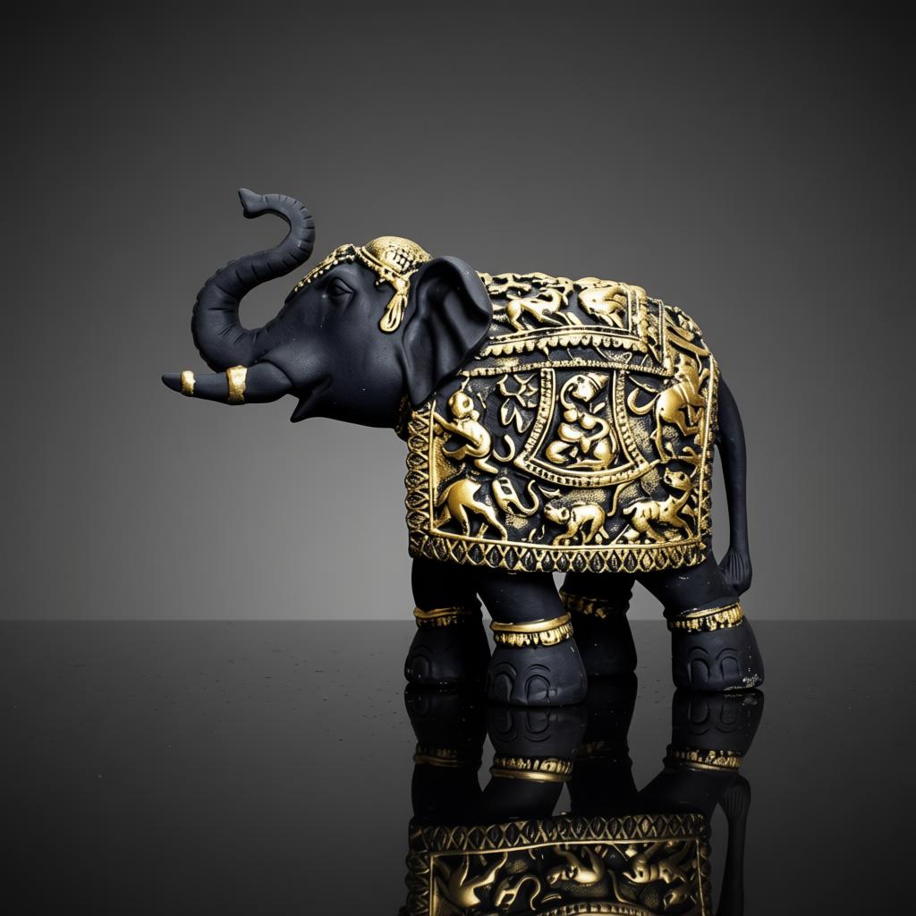 Royal Elephant Black Gold Sculpture | Handcrafted Indian Elephant Table Decor - Image 8