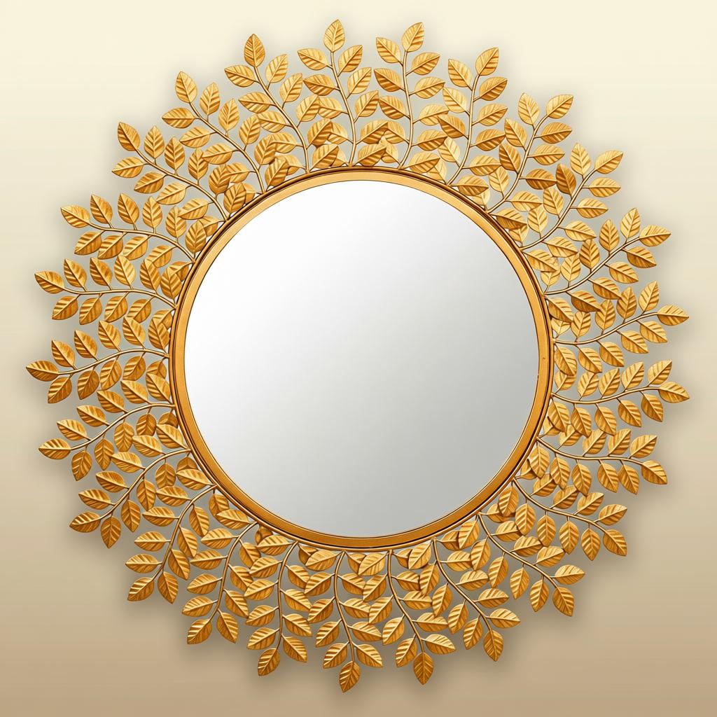 Small Leaf Wall Mirror | Gold Leaf Decorative Round Mirror - Image 5