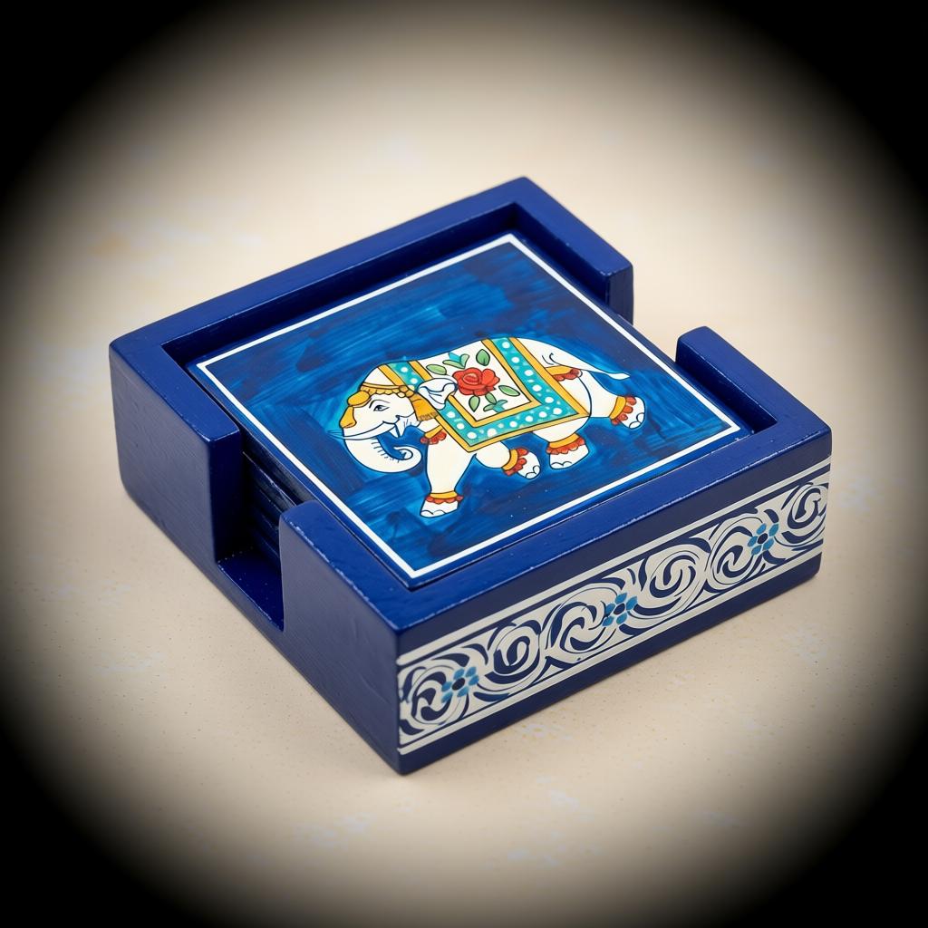 Royal Elephant Coaster Box | Handcrafted Wooden Coaster Holder & Table Decor - Image 8