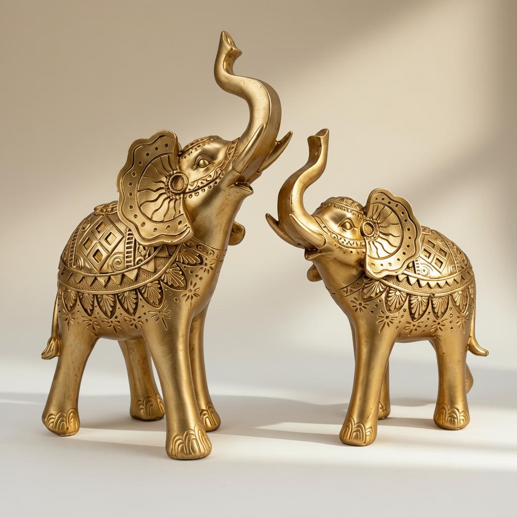 Royal Golden Elephant Statue Set | Lucky Elephant Table Decor for Home & Office - Image 2