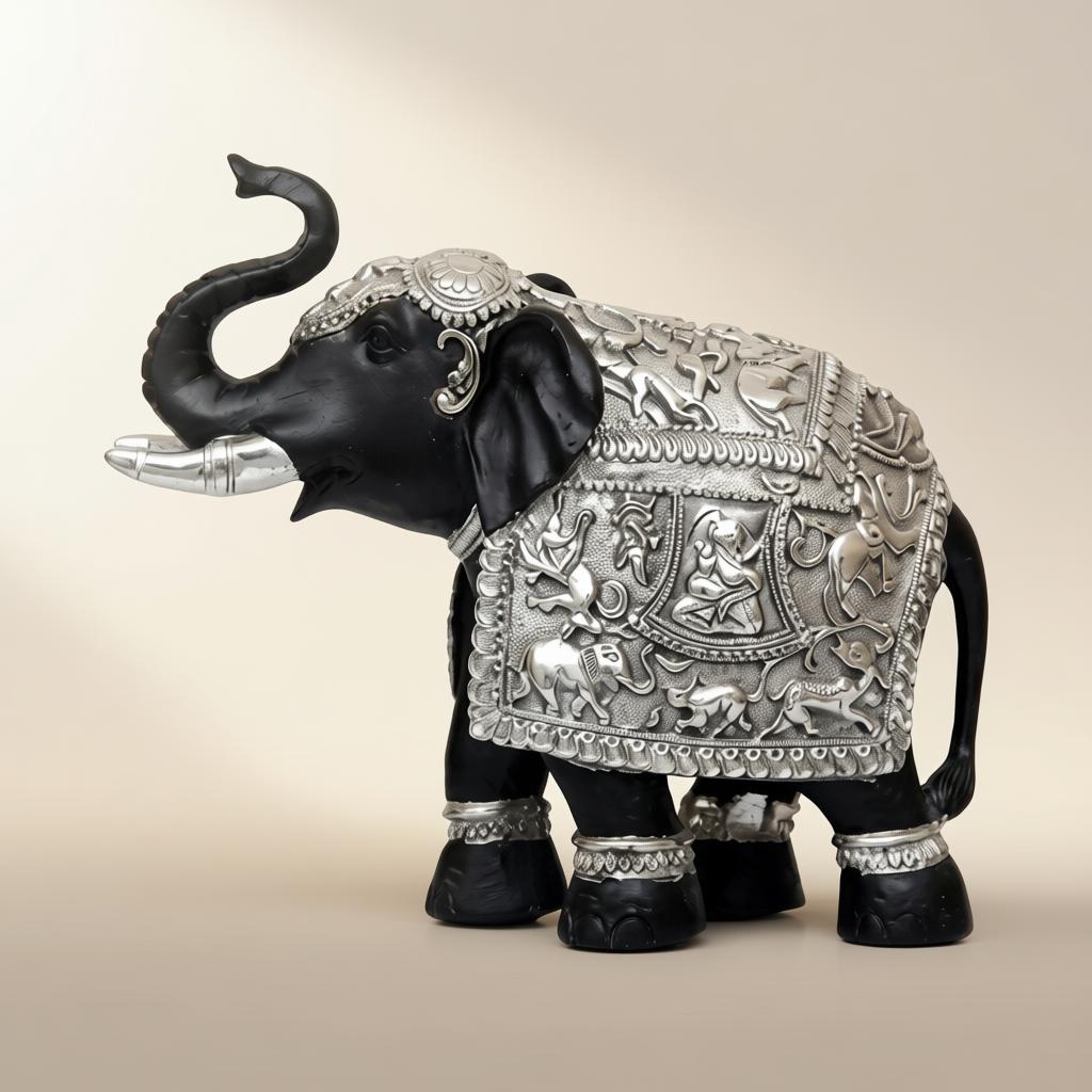 Royal Elephant Silver Sculpture | Handcrafted Indian Elephant Table Decor - Image 6