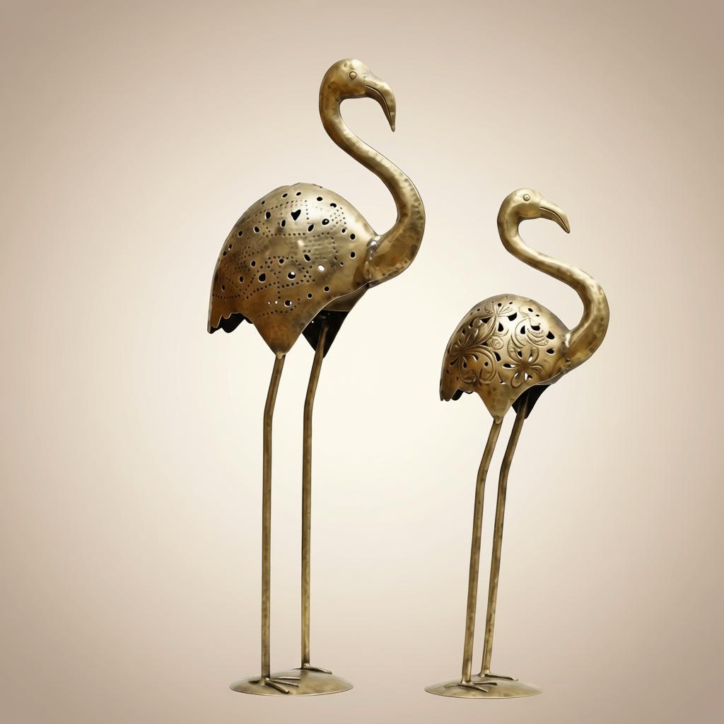 Handcrafted Metal Flamingo Table Decor Set of 2 | Antique Gold Bird Showpiece - Image 6