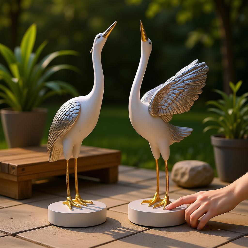 Luxury Silver Heron Bird Figurine Set | Hand-Painted Resin Tabletop Decor (Set of 2) - Image 6