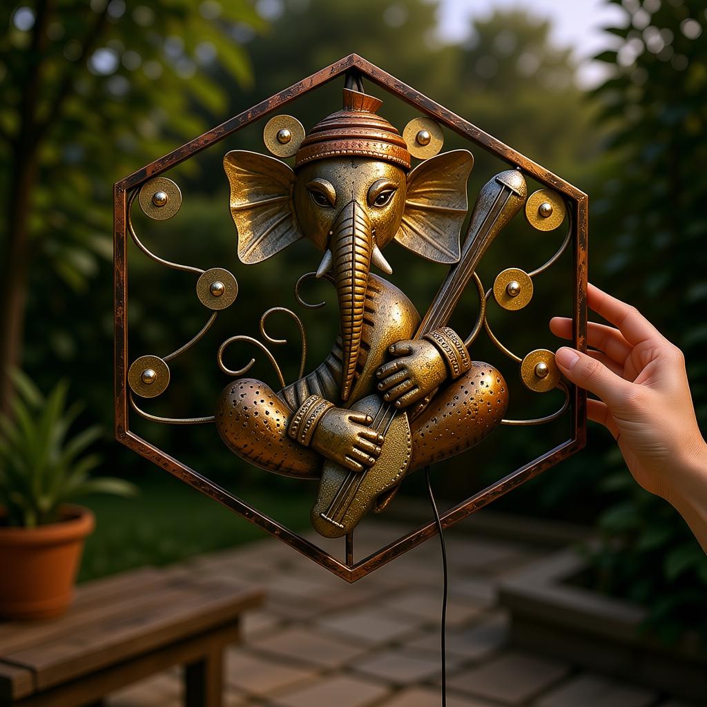 LED Hexagon Ganesha Wall Art with Veena | Premium Metal Wall Decor for Home & Mandir - Image 4